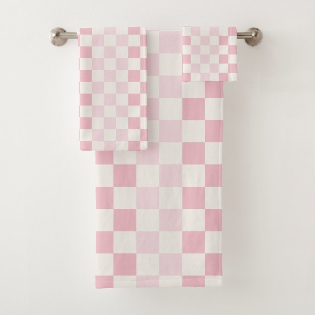 Moderne Rosa Schachbrettmuster-Wangenrot  Badhandtuch Set (Insitu)
