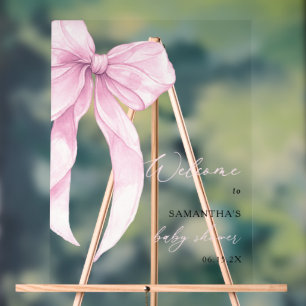 Moderne rosa Schleife Baby Shower Begrüßung Acrylschild