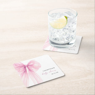 Moderne rosa Schleife Baby Shower  Rechteckiger Pappuntersetzer