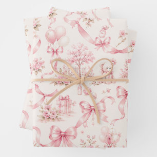 Moderne rosa Schleifenverpackung Coquette-Bänder Geschenkpapier Set