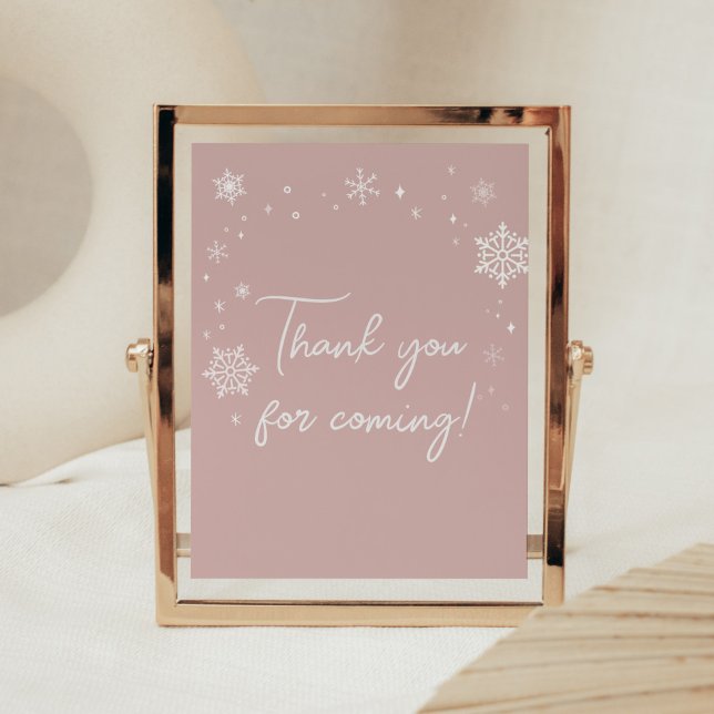 Moderne rosa Schneeflocken Danke für Ihr Kommen Poster (Modern Pink Baby It's Cold Outside Baby Shower Thank you for Coming Sign)