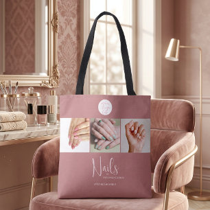 Moderne Rosa Schrift Logo Foto Nagelstudio Tasche