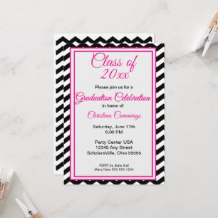 Moderne rosa Schrift mit Chevron-Rand Abschlussfei Einladung