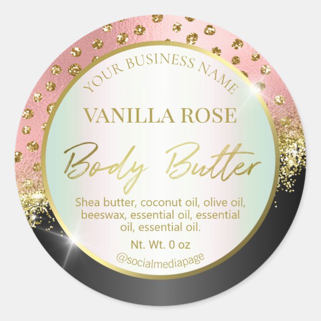 Moderne rosa Schwarz-Gold-Body-Butter-Labels Runder Aufkleber (Vorderseite)