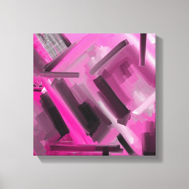 Moderne rosa Schwarz Grau Abstrakte Dekorationskun Leinwanddruck (Vorderseite)