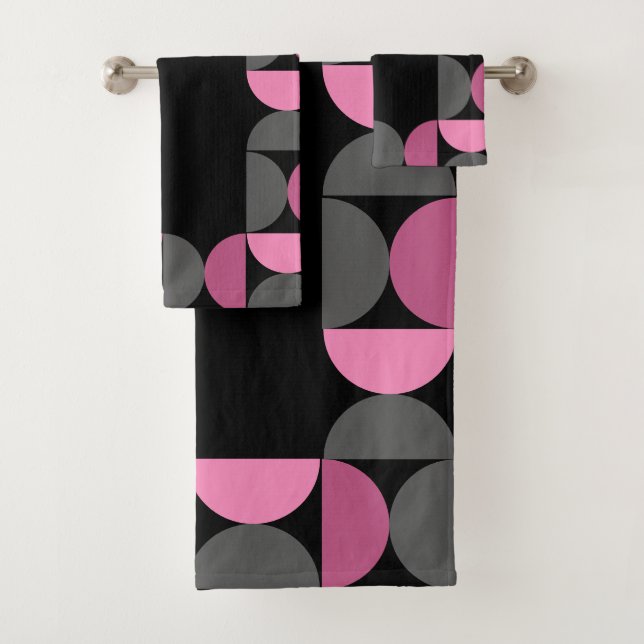 Moderne rosa, schwarz und grau badhandtuch set (Insitu)