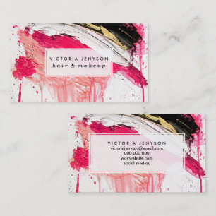 Moderne rosa schwarze Goldbrushstrokes-Spritzer Visitenkarte