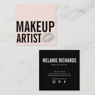 Moderne, rosa, schwarze Make-up Schönheit Quadratische Visitenkarte