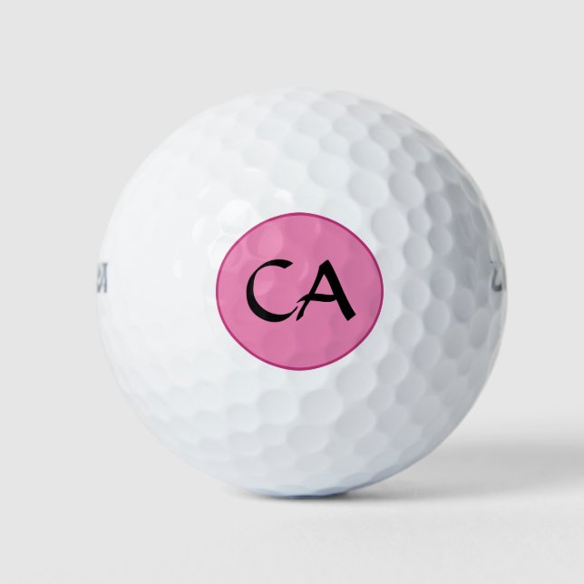 Moderne rosa Schwarze Monogramm-Initialen Personal Golfball (Vorderseite)