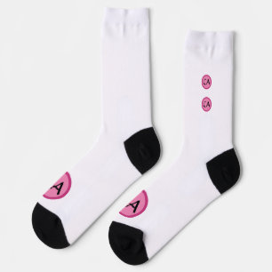Moderne rosa Schwarze Monogramm-Initialen Personal Socken