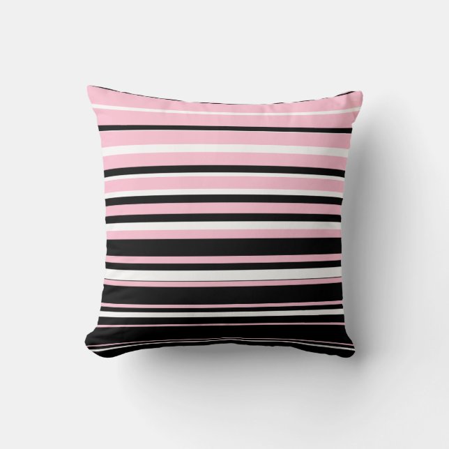 Moderne rosa, schwarze und weiße Streifen Kissen (Vorderseite)