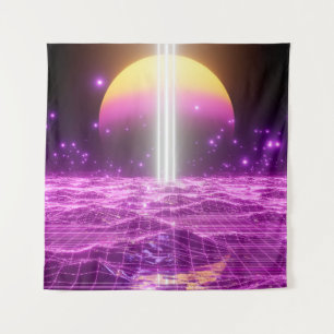 Moderne rosa Science-Fiction-Pop-Art-Szene3 Wandteppich