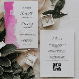Moderne rosa Silver Agate QR Code Hochzeit Einladung