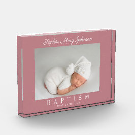 Moderne rosa Skripttaufe Fotoblock