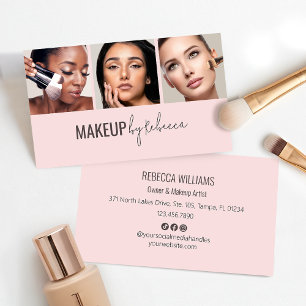 Moderne Rosa Social Icons 3 Foto-Make-up Visitenkarte