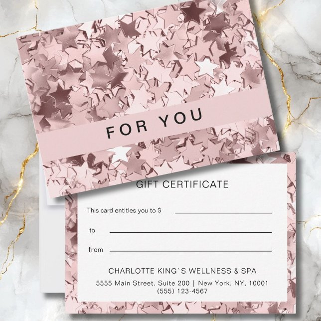 Moderne rosa Sterne Geschenkgutscheine Flachkarte (Modern Pink Stars Gift Certificates Card.)
