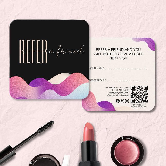 Moderne, rosa, strahlende Welle Makeup Artist Empfehlungskarte (Von Creator hochgeladen)