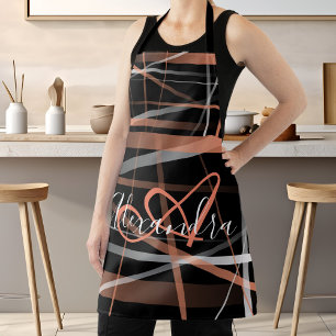 Moderne rosa Streifen Abstract Monogramm Koch Schürze