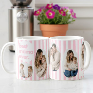 Moderne rosa Streifen Best Mama Ever Fotocollage Kaffeetasse