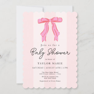 Moderne rosa Streifen Coquette Bow Babydusche Einladung