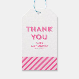 Moderne rosa Streifen Danke Babydusche Geschenkanhänger