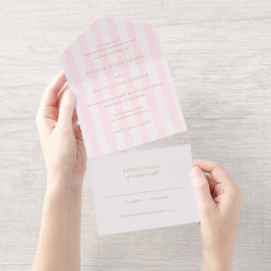 Moderne rosa Streifen Elegante Hochzeit All-in-One-Einladung