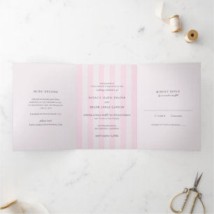 Moderne rosa Streifen Elegante Hochzeit Dreifach Gefaltete Einladung