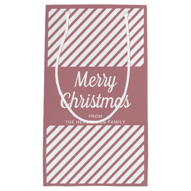 Moderne rosa Streifen Frohe Weihnachten Kleine Geschenktüte (Vorderseite)