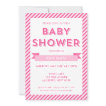 Moderne rosa Streifen Kinderdusche Einladung