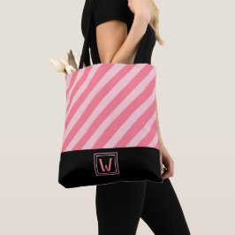 Moderne rosa Streifen mit elegantem Monogramm Tasche