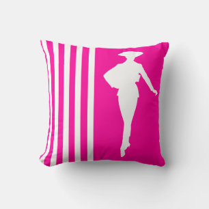 Moderne rosa Streifen mit Mode-Silhouette Kissen
