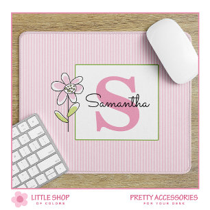 Moderne rosa Streifen Mit Monogramm Mousepad