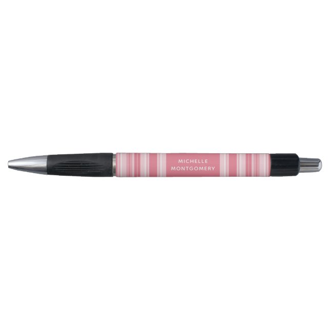 Moderne rosa Streifen Personalisiert Kugelschreiber (Vorderseite)