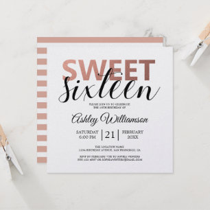 Moderne rosa Streifen Rosa Sweet 16 Einladung