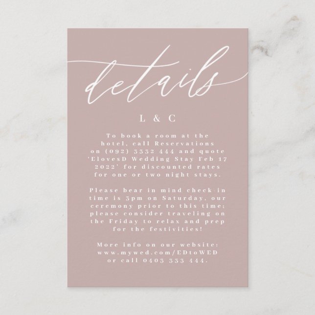 Moderne rosa Taupe Kalligrafie Einfache Hochzeit RSVP Karte (Vorderseite)