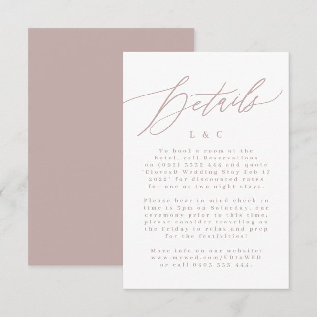 Moderne rosa Taupe & White einfache Monogram Weddi RSVP Karte (Vorne/Hinten)