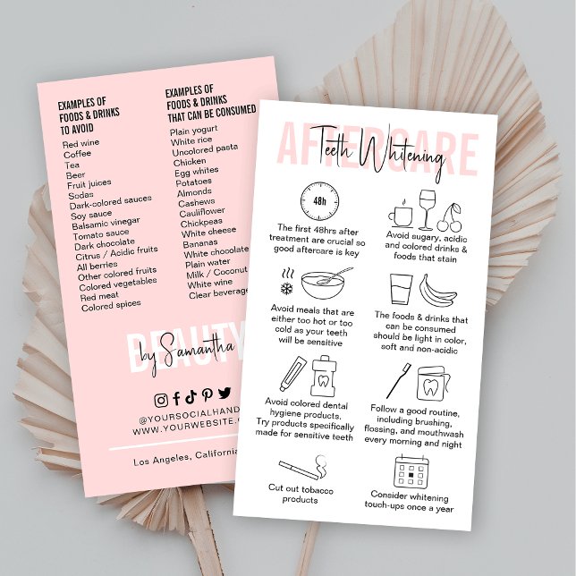 Moderne rosa Teeth Whitening Aftercare Instruction Visitenkarte (Von Creator hochgeladen)