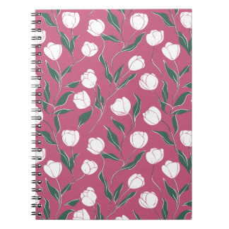 Moderne rosa Tulpe weißes Blumenmuster Notizblock