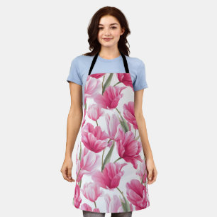 Moderne rosa Tulpe weißes Blumenmuster Schürze