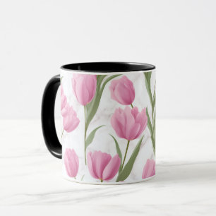Moderne rosa Tulpe weißes Blumenmuster Tasse