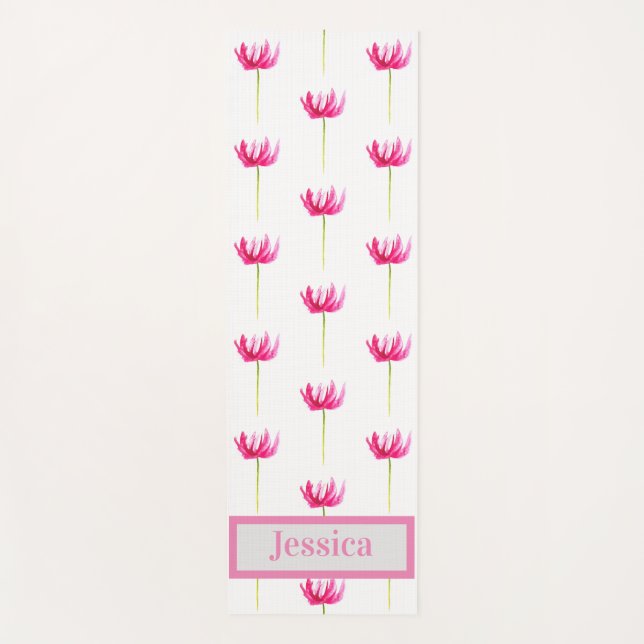 Moderne rosa Tulpen Blumenmuster botanisch Yogamatte (Vorderseite)