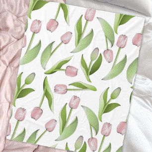 Moderne rosa Tulpen-Blumenmuster Fleecedecke