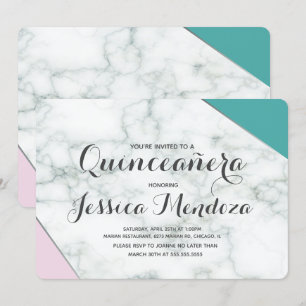 Moderne Rosa Türkis Marmor Quinceañera Sweet 15 Einladung