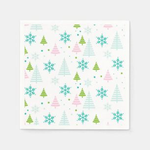 Moderne rosa türkisfarbene grüne Weihnachtsbäume Serviette