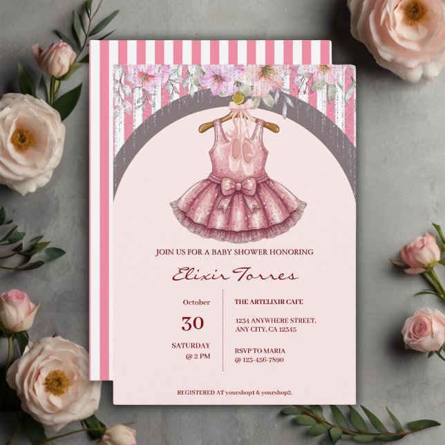 Moderne rosa Tutu Ballerina Ballet Girl Babydusche Einladung (Von Creator hochgeladen)
