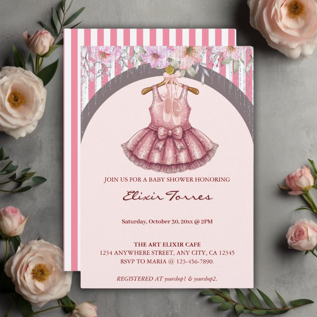 Moderne rosa Tutu Ballerina Ballet Girl Babydusche Einladung (Von Creator hochgeladen)