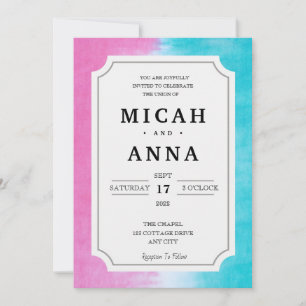 Moderne Rosa und Blau-Hochzeitseinladung Einladung