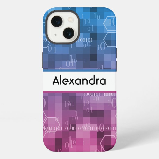 Moderne rosa und blaue Binärcode individuell iPhone Hülle (Rückseite)