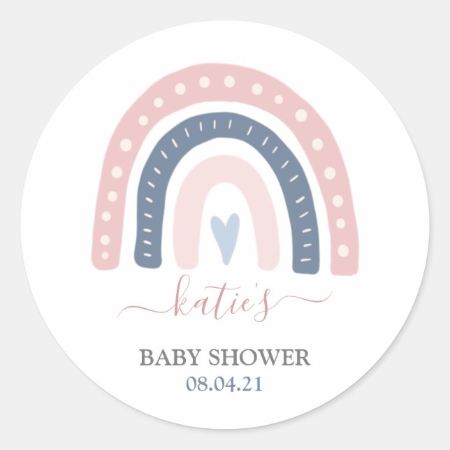 Moderne Rosa und Blauer Regenbogen Babydusche Runder Aufkleber (Vorderseite)