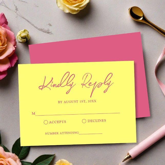 Moderne rosa und buttergelbe Hochzeit RSVP Karte (Von Creator hochgeladen)